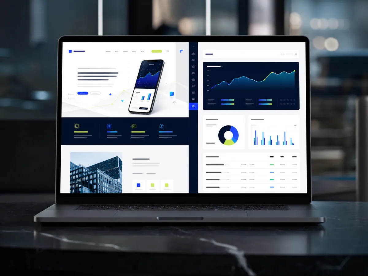 Conceito de site e dashboard para empresa de tecnologia financeira